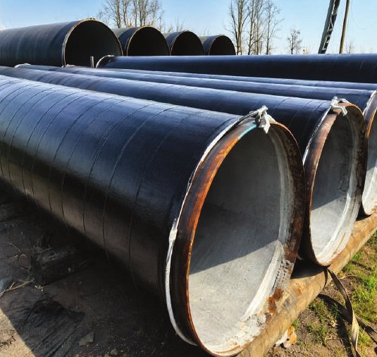 Large diameter steel pipes on site