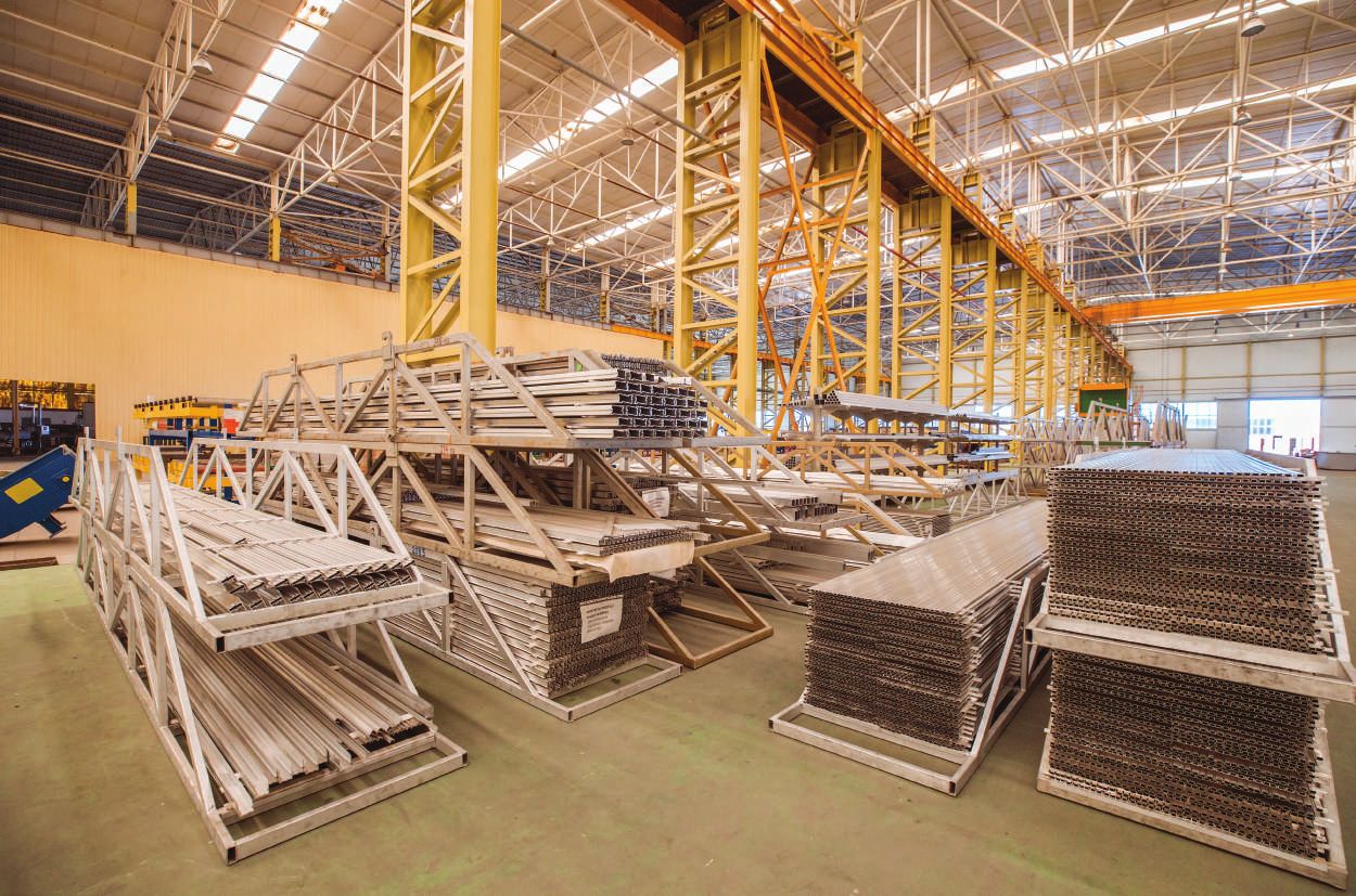 Building materials in a warehouse