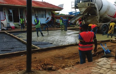 Concrete pour with mixer truck